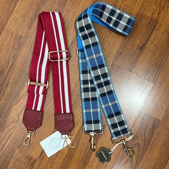Clearly Handbags Handbags - Purse Strap Bundle Maroon Stripe & Blue Plaid NWT